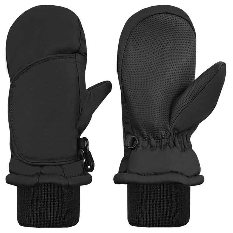 N'Ice Caps Kids Waterproof Snow Mittens Cold Weather Thinsulate Insulated (Black, 1-2 Years) - Image 1